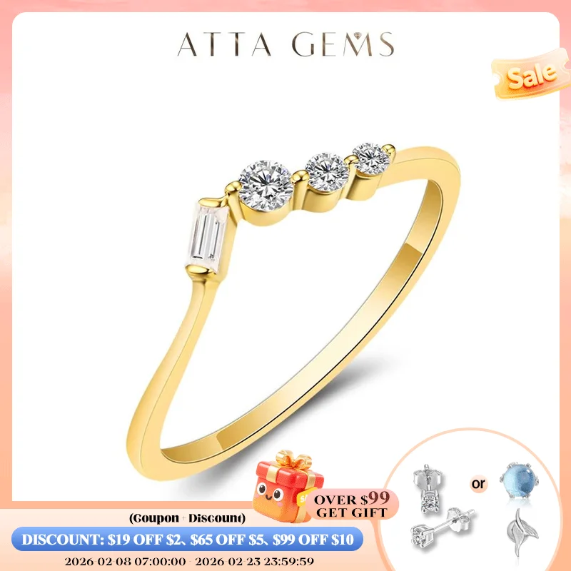 

ATTAGEMS Bubble Ring 14K 10K 585 Yello Gold for Women Baguette Moissanite Ring Matching Band Engagement for Party Half Size Fine