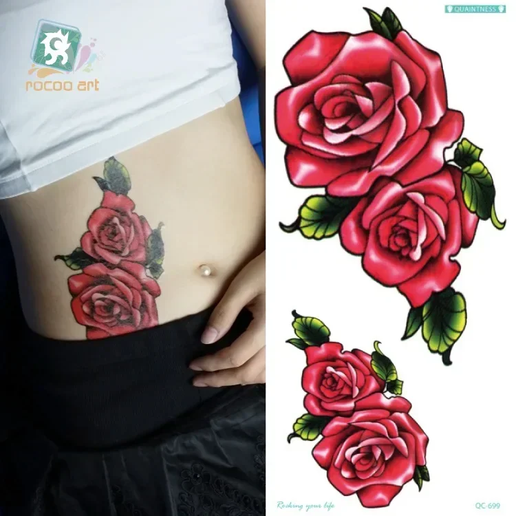 Make Up Fake Temporary Tattoos Stickers Rose Flowers Arm Shoulder Tattoo Waterproof Women Big Flash Tattoo On Body