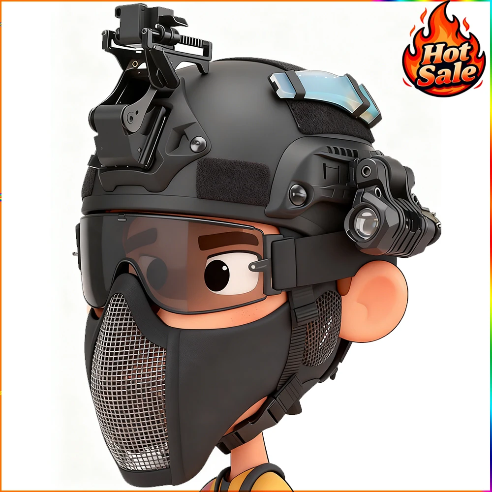 

Full Set of MICH 2000 Tactical Helmet Kit Multifunctional Military Version Outdoor Steel Mesh Face Mask Paintball Cos CS Airsoft