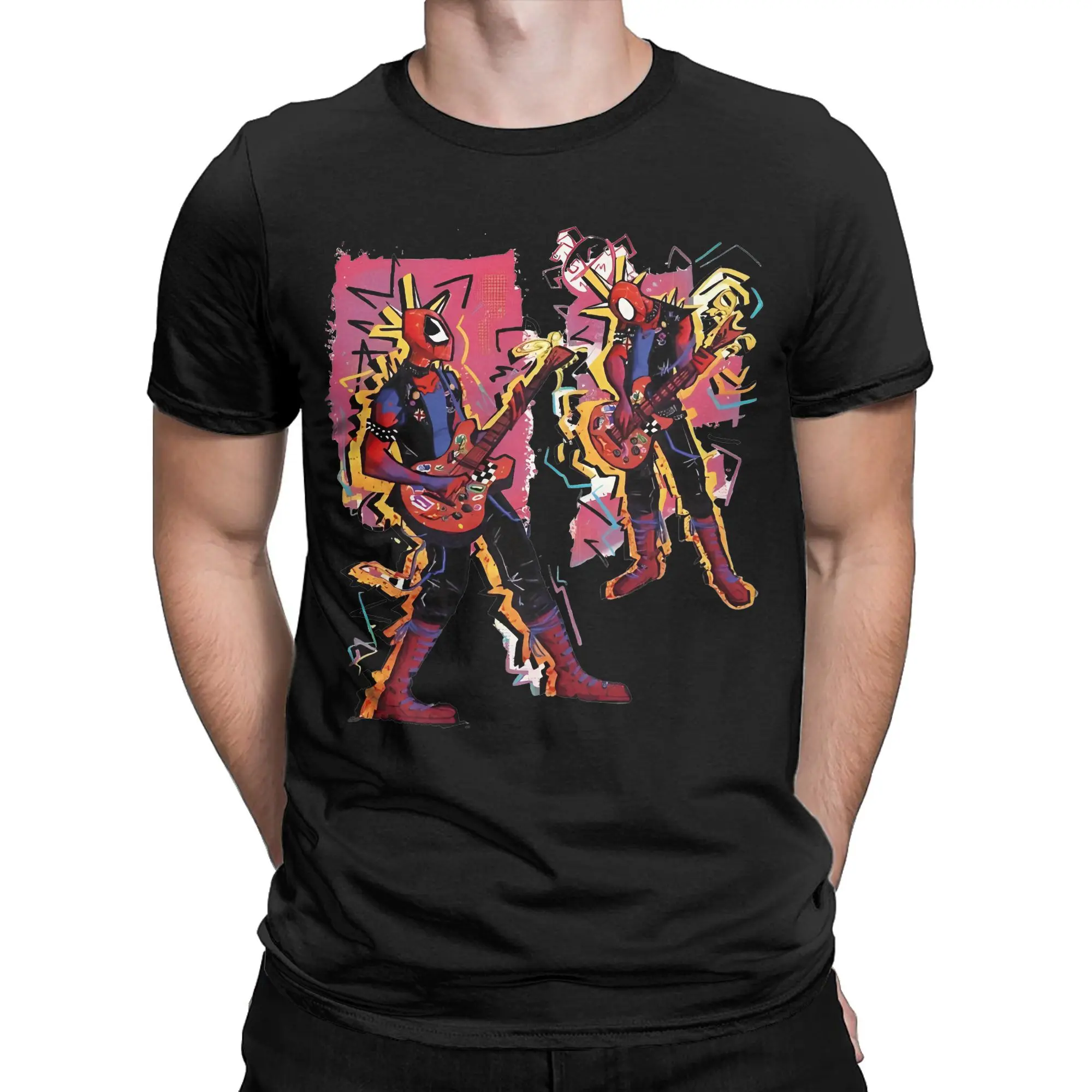 Men Hobie Brown SpiderPunk Spider Man T Shirts Spiderverse Cotton merch Casual Short Sleeve Round Neck Tee Shirt 4XL 5XL T-Shirt