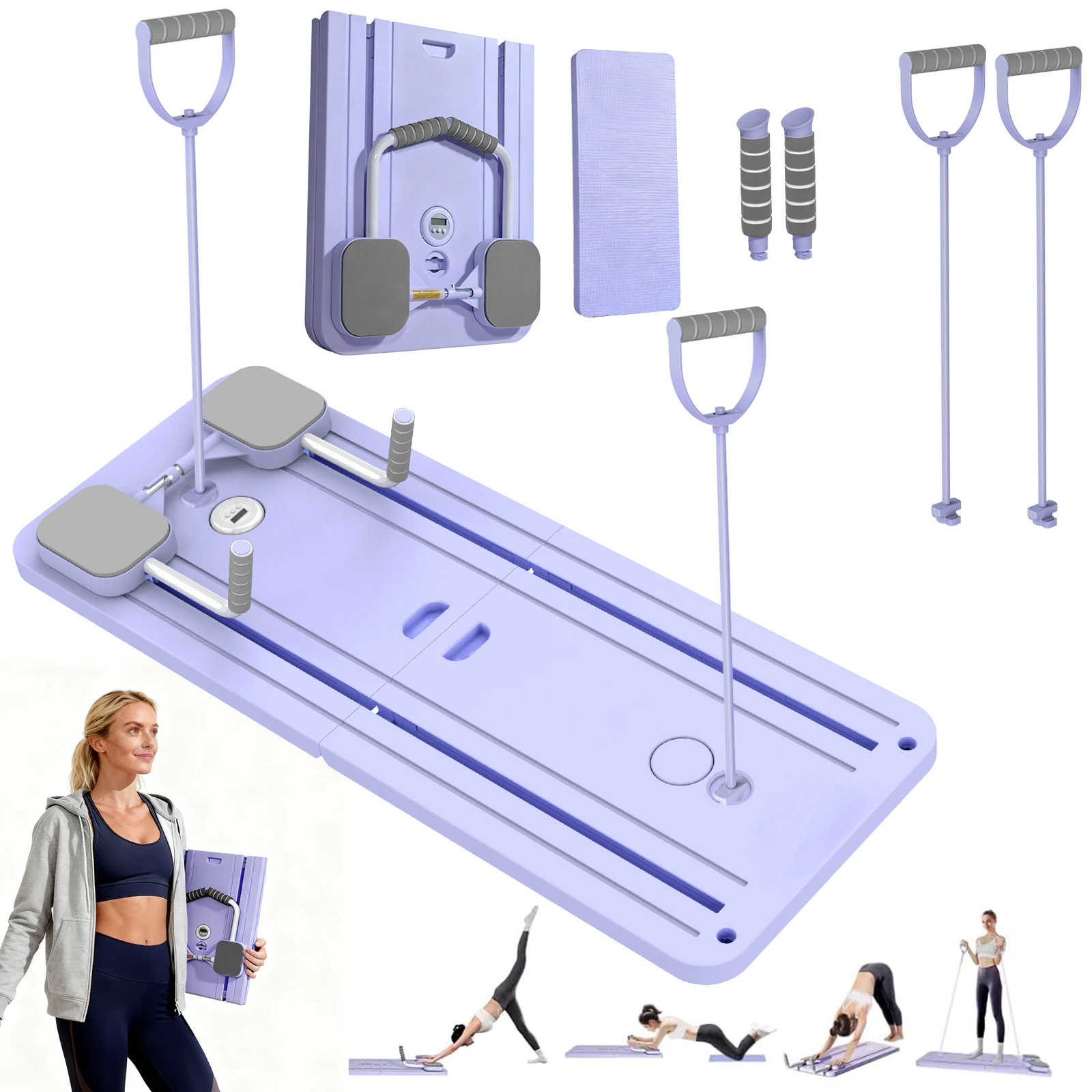 Tavola per Pilates, Tavola Fitness Multifunzione, Dispositivo per Allenamento Muscolare con Supporti per Gomiti in EVA e Maniglie in Schiuma