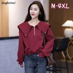 Autumn Winter Sailor Collar Sweatshirts Women Retro Leisure Cute Baggy All-match Stylish Female European Style Young Streetwear