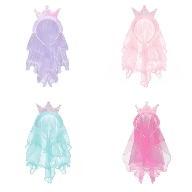 

10pcs Women Teens Princess Crown Tiara Veil Headband Birthday Tulle Birthday Party Fairy Halloween Hair Accessories