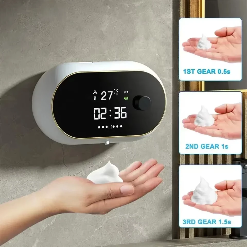 

Automatic Induction Foam Soap Dispenser Wall-Mounted Electric USB Rechargeable LED Display Liquid Hand Washer