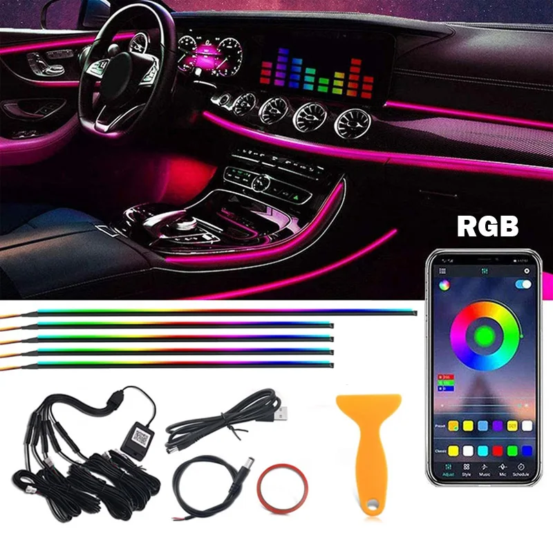 2/5/6 in 1 Symphony LED Ambient Light Rainbow with USB Wireless APP Acrylic Dreamcolor Car Interior Strip AtmospheLighting Kit