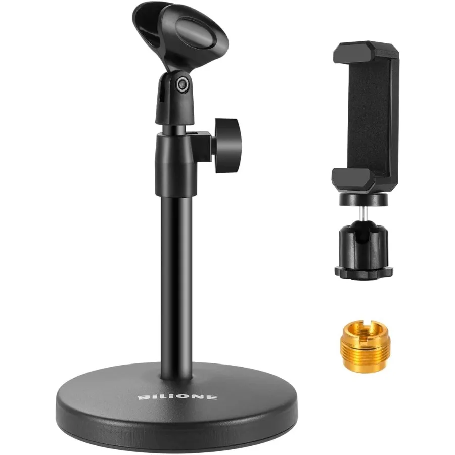 

BILIONE 3 in 1 Multi Function Desktop Microphone Stand Adjustable Table Mic Stand with Microphone Clip Cell Phone Clip 5 8 Male