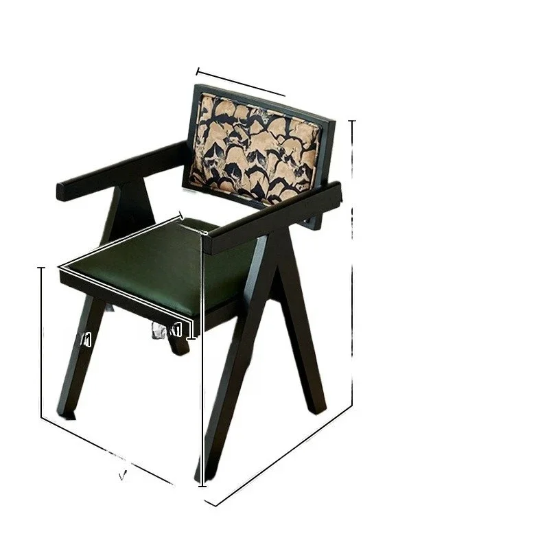 

French retro solid wood dining chair, casual armchair for home dining room