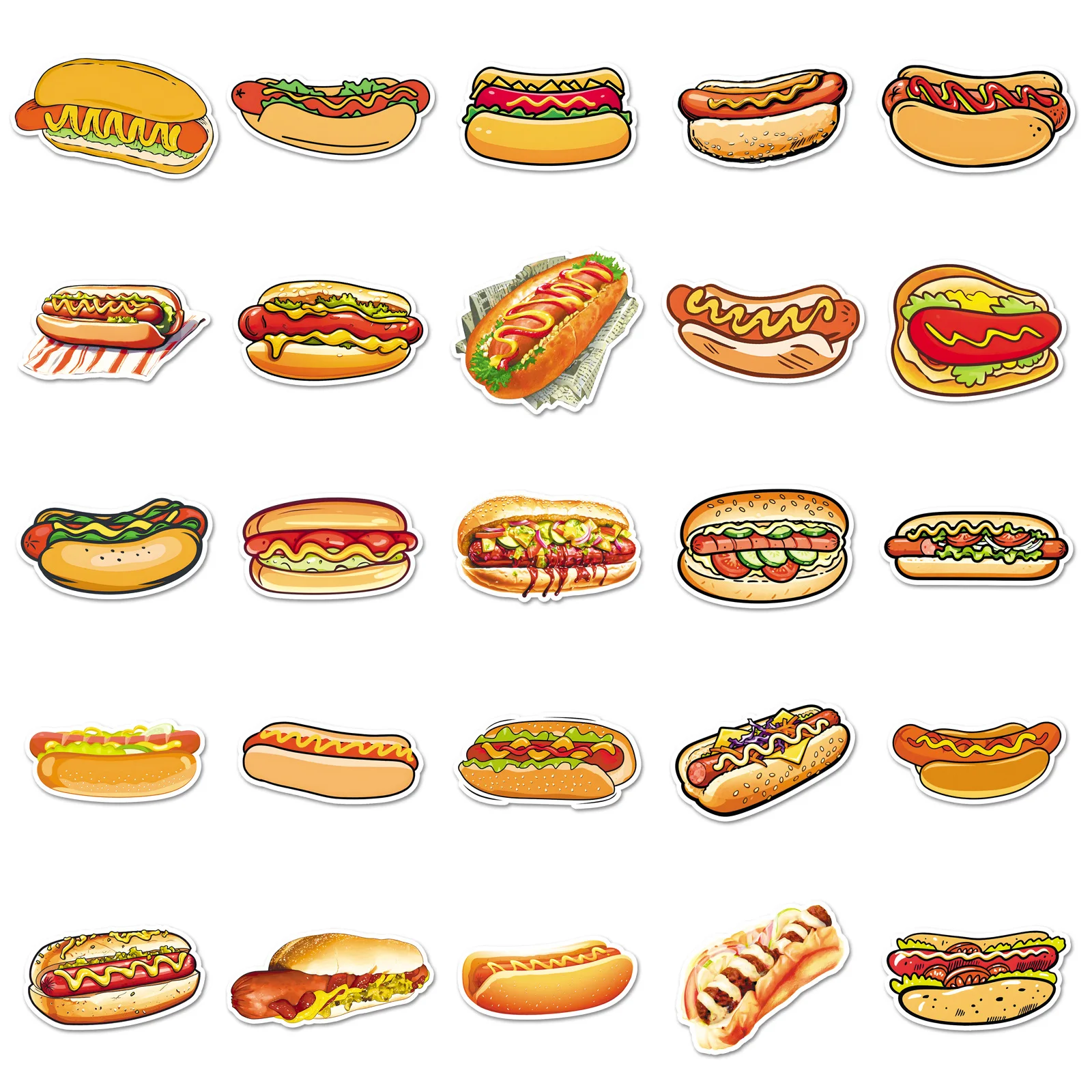50 個新しいホットドッグ漫画ステッカーハンバーガー食品落書き装飾 DIY おもちゃ冷蔵庫ラップトップギター車バイクスケートボードデカール