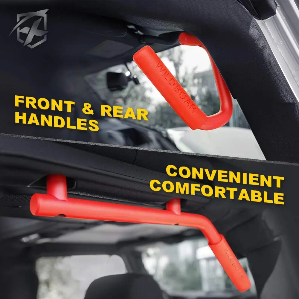 TML Front & Rear Jeep Grab Handles Grab Black & Red Handles for 2007-2018 Jeep Wrangler JK JKU 4 Door Kit