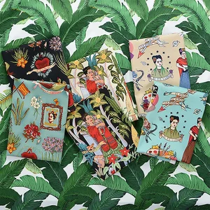 نسيج الساتان المرن القطن الرجعية ، إكسسوارات الخياطة DIY ، ملابس اللباس ، Cheongsam ، Frida ، قماش مصنوع يدويا ، 100X140CMS أفضل 6 مبيعات قميص فريدا كاهلو - رقم 3