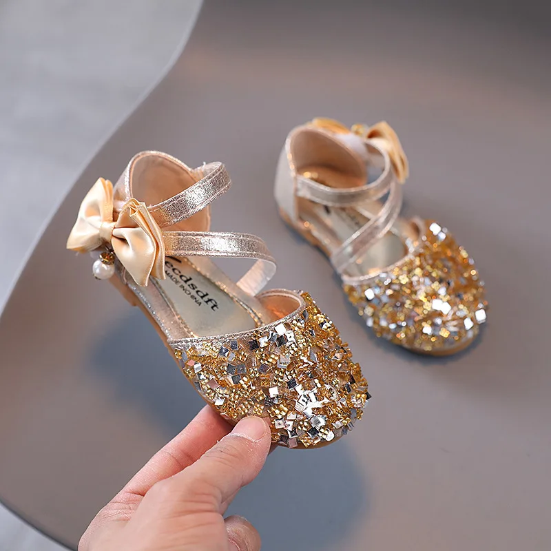 

Summer Girls Sandals New Spring Sequin Flat Leather Shoes Fashion Pearl Party Princess Shoes Toddler Kids Sandals G696