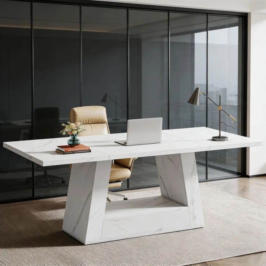 

Wood Computer Desk Faux Marble Executive Desk Office Desk
