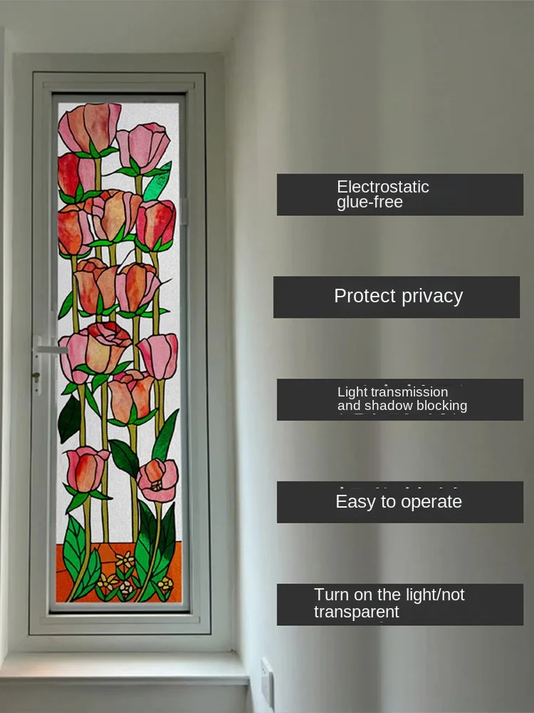 Rose Stained Glass Sticker Light Can Pass Through The Material Opaque Anti-leak Anti-peeping Retro Cellophane Film Window Film