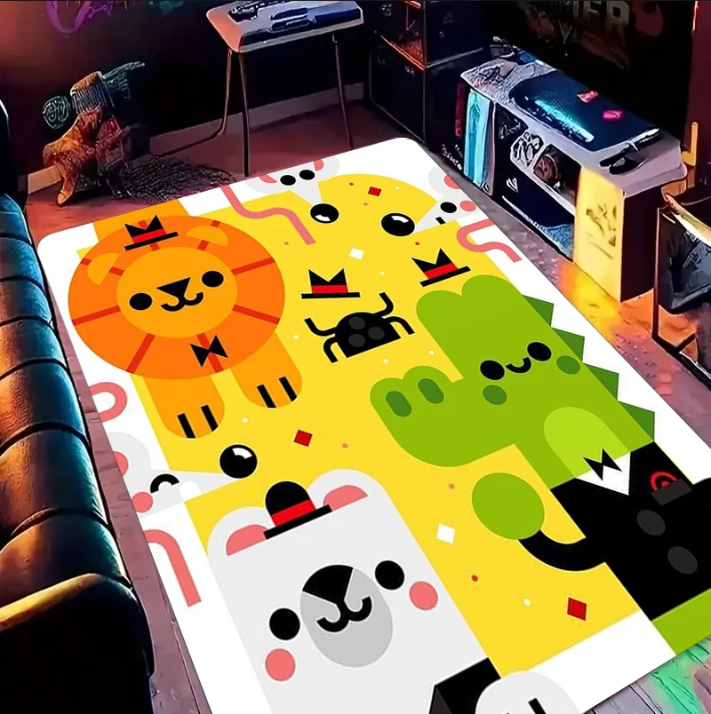 Cute Geometric Cartoon Animal Pattern Area Rug Playful Style Floor Mat for Living Rooms  Lively Playroom Decor Spaces