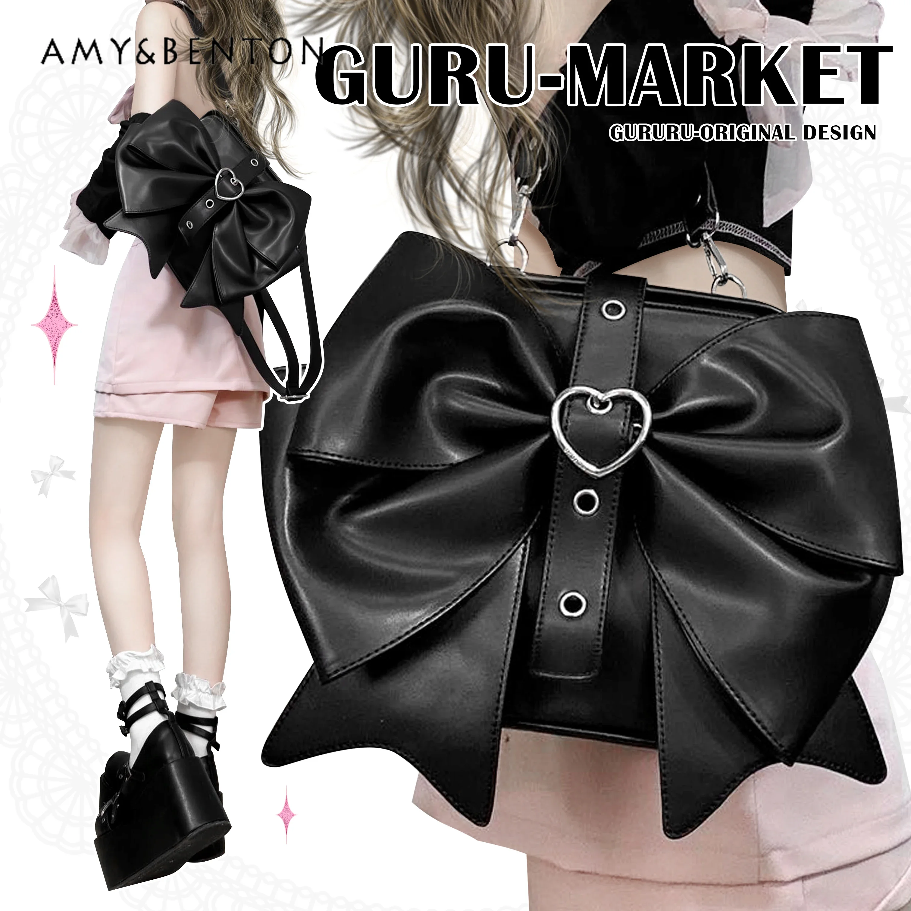 original-design-sweet-cool-big-bow-backpack-women-subculture-gothic-solid-color-versatile-kawaii-backpack-lolita-mini-backpack