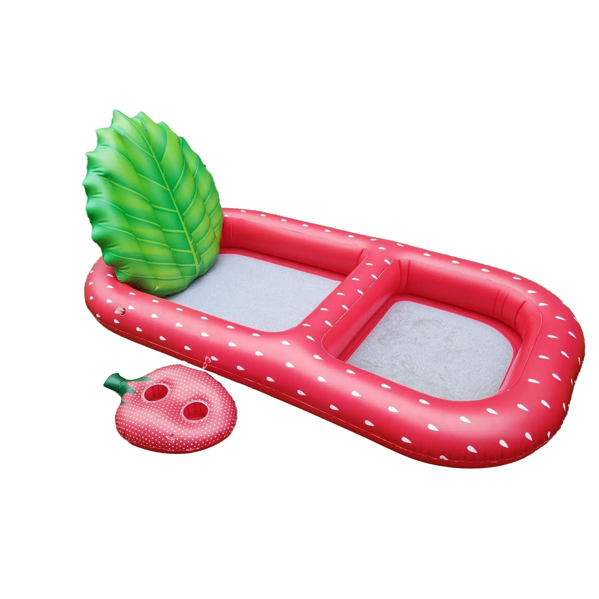 Red Inflatable Pool Float with Cup Holders Backrest Beach Floaties Airbeds Lounge Chairs Summer Beach Swimming Pool Party Toys