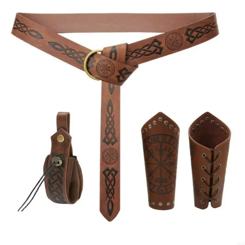 B95F 4 peças cinto medieval bolsa cintura braçadeiras braço acessórios renascentistas Halloween