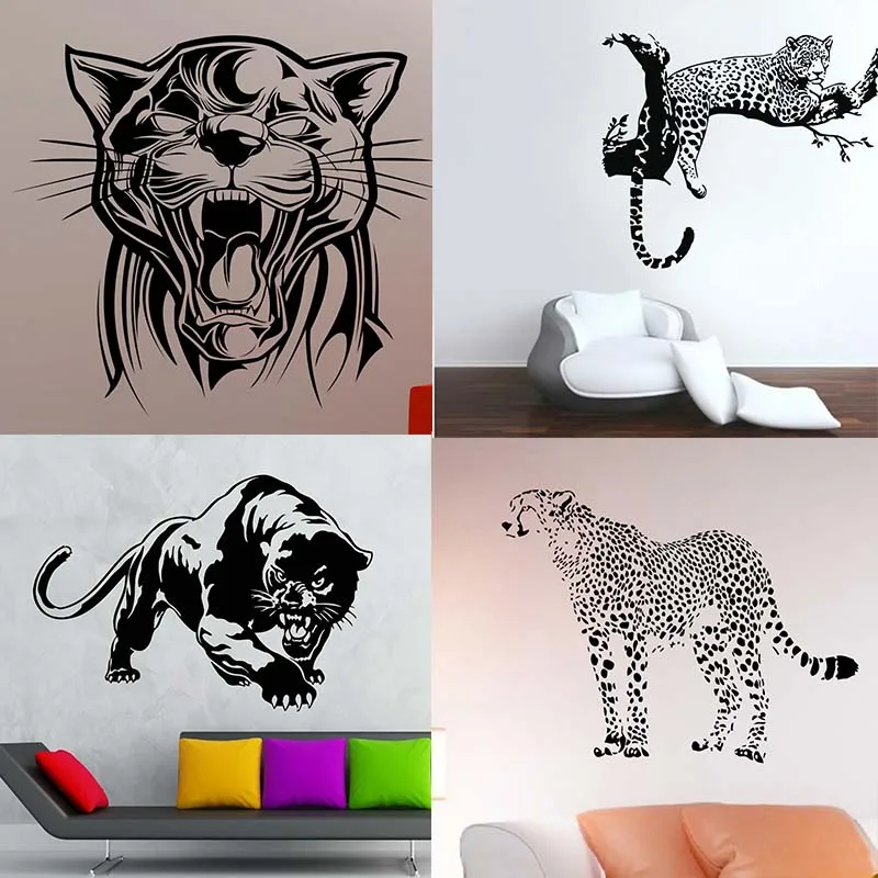 Leopard Wall Decal Jaguar Panther Vinyl Stickers Cheetah Predator Wild Cat Animals Home Decor Interior Design Art Mural