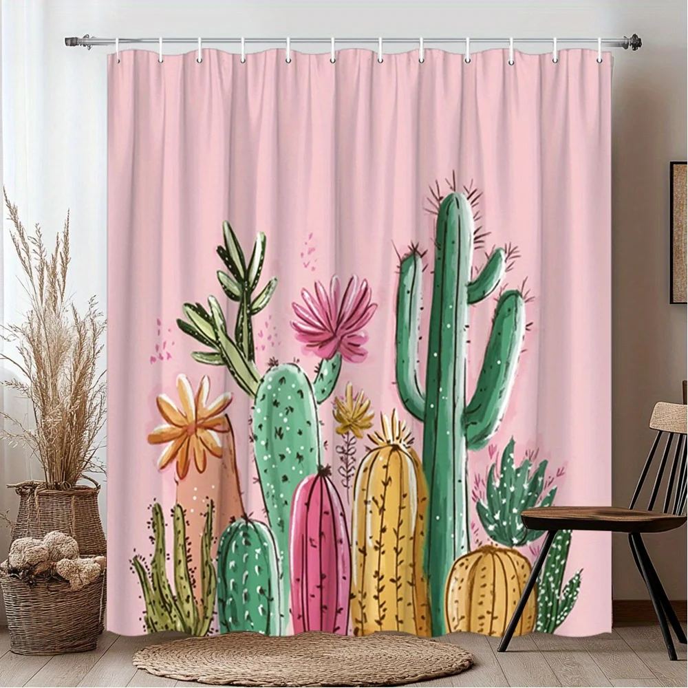 

Занавеска для душа с изображением сада кактусов, красочные суккуленты на розовом фоне, полиэстеровая занавеска для ванной с крючками для декора в стиле бохо