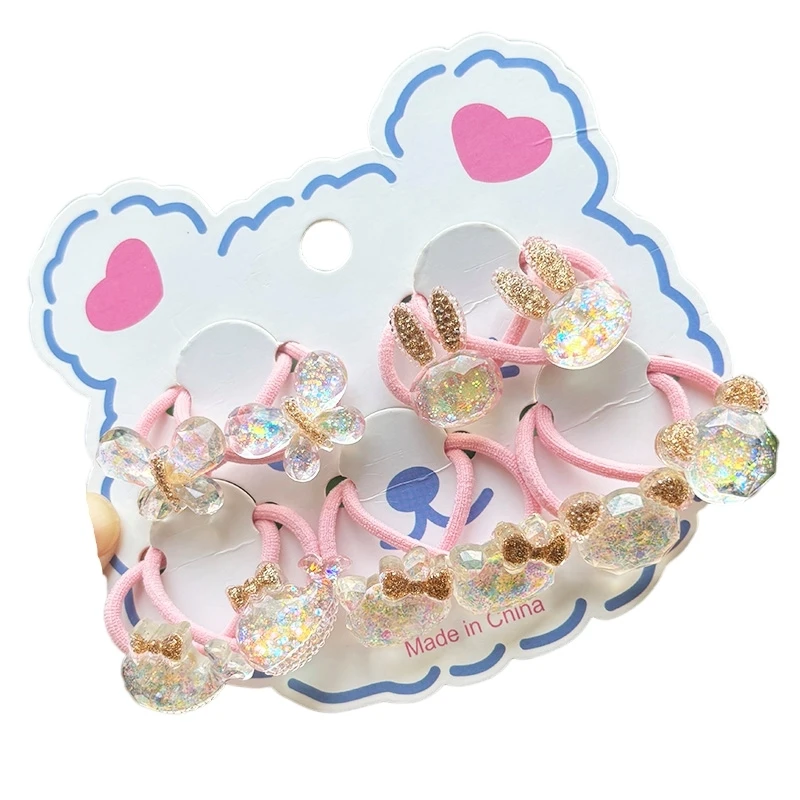 

2PCS White Transparent Glitter Bunny Lovely Girls Elastic Hair Bands Hair Accessories Children Hair Ties Baby Headwear