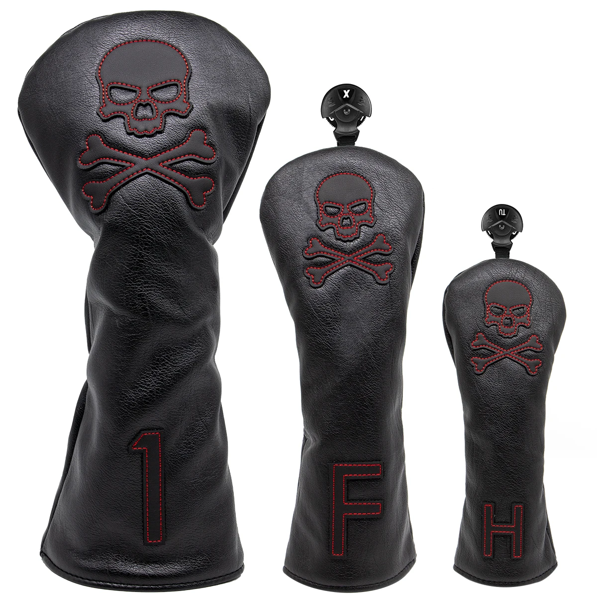 

3PCS Golf Club Headcover Set Skull Driver Covers Fairway Wood Cover Hybrid Cover Leather Golf Wood Cover for Driver Fairway