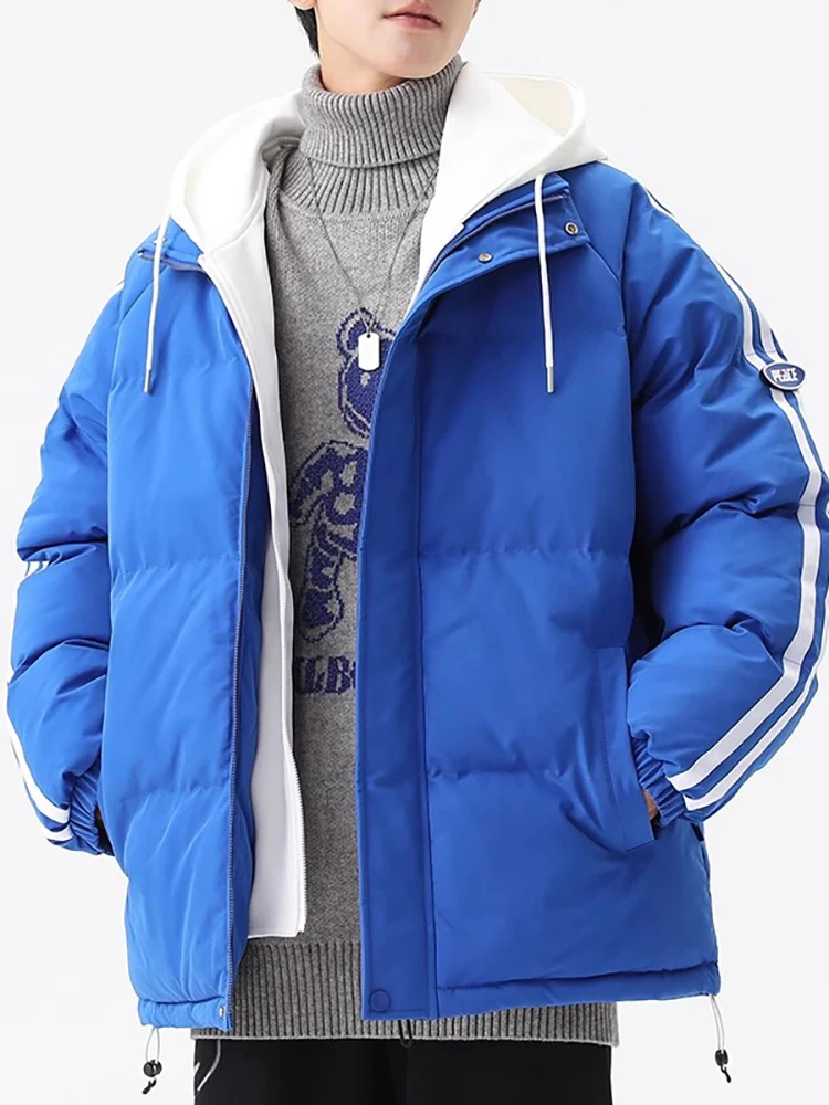 

Warm Thiened Cotton Jaet for Men Winter New Sle Youth Faion Brand Hooded Anti-Cold Two-Piece Coat with Zipper Decoration