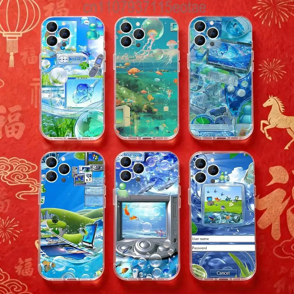 

ART Frutiger Aero Aqua Nostalgia Case For iPhone 17,16,15,14,13,12,11 Pro,Max,Plus,X,XS,XR,SE4,E Mini Transparent Soft Cover