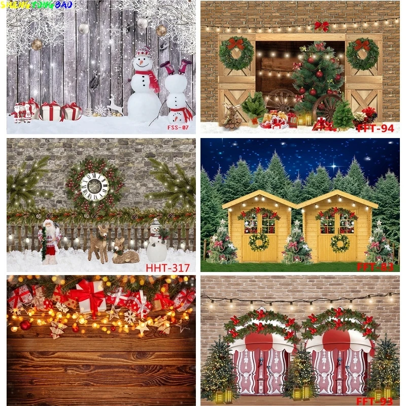 

Vinyl Christmas Day Photography Backdrops Snowman and Pine Trees Forest Garland Theme Photo Studio Background 32928 FSS-114
