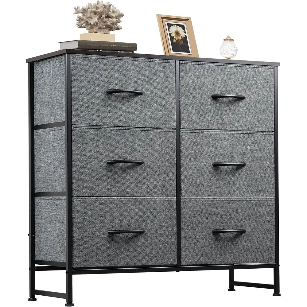 

Bedroom, 6 Drawer Dresser, Storage Tower with Fabric Bins, Chest of Drawers or Closet, Living Room, Hallway, Gray