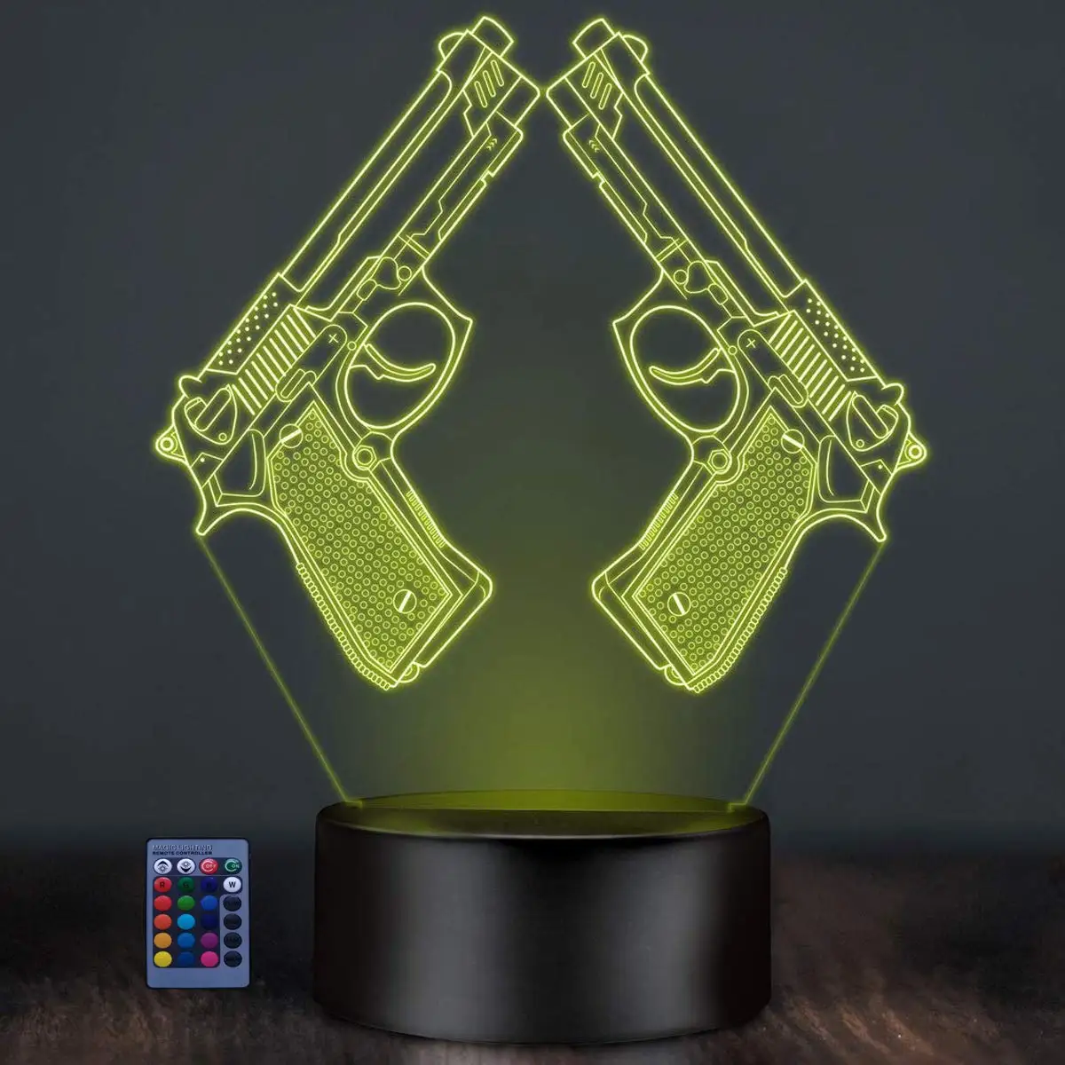 Creative 3D Pistol Gun Night Light Touch Switch Remote Control LED Decor  Illusion Lamp 16 Color Changing Toy Xmas Brithday Gift