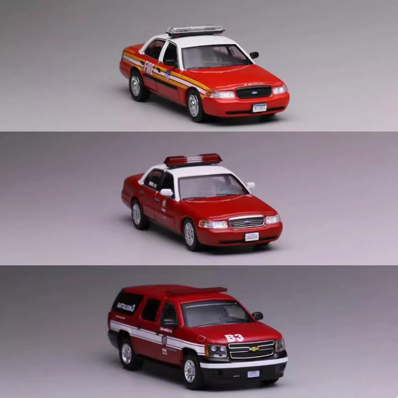 Modelo 596 fundido a presión, escala 1:64, CV Fire & CV EMS 12 y motor de bomberos suburban, modelo de coche de aleación, colección de recuerdos, adorno de regalo