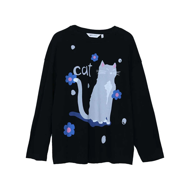 MOVEUP Women's Cat Flower Printing Long Sleeve T-Shirt 2026 Autumn Cotton Crew Neck Tops Casual Loose Tees Office Lady 3ELC10561 view 5