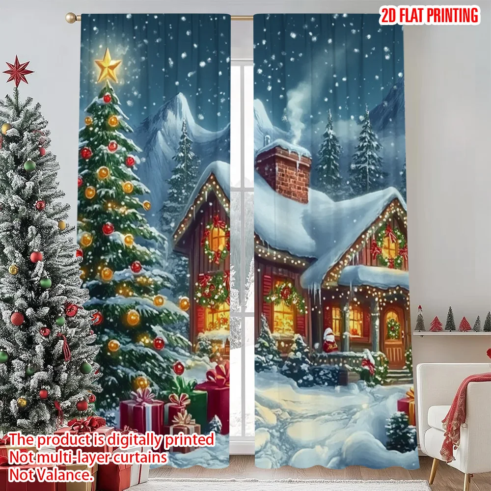 

2pcs 2D flat printing Christmas Window Curtains Christmas4 Versatile Durable Polyester Without Electricity Spring Party &