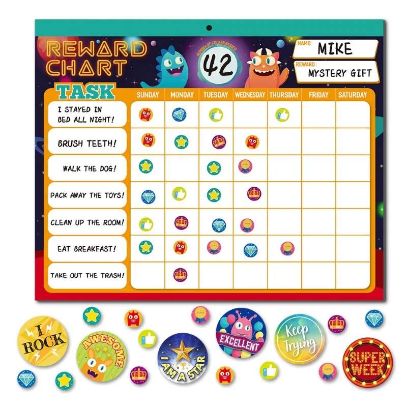 Whiteboard English Children Magnetic Form Self-discipline Table Reward Plan Table Good Habit Tear Sheet Sticker Book Perforation