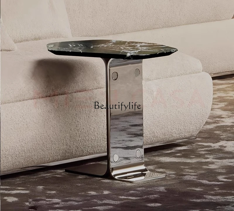 04Light luxury marble texture corner few living room sofa solid steel mobile side table