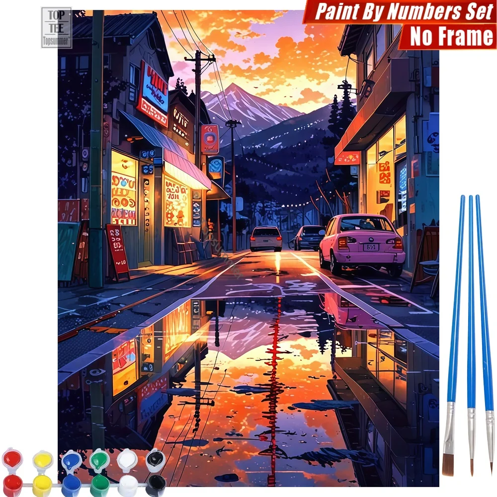 

Vibrant dusk street Paints By Number Set - Wet sunset traditional Family Activities Mother'S Day Gift For Mom
