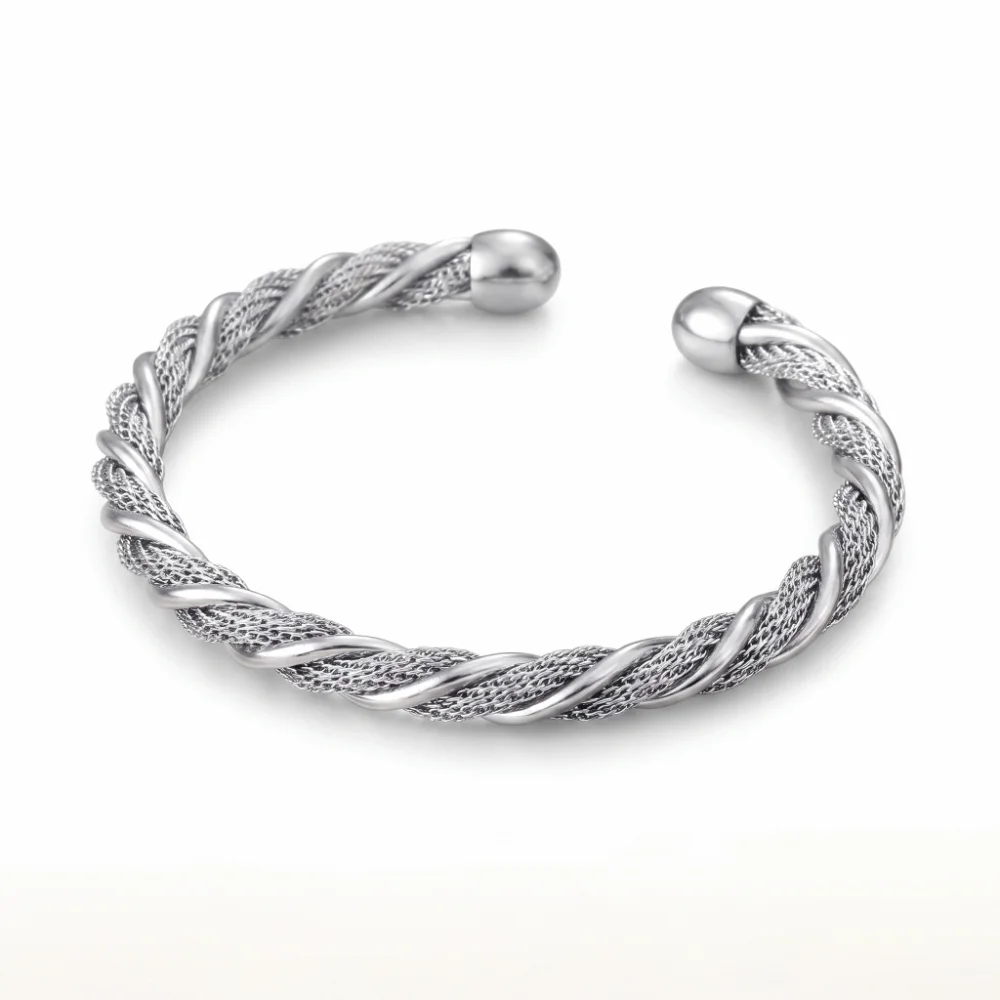 Delicate Twisted Wire Stainless Steel Bracelet Solid Color Non-Fading Open Bangle Waterproof Adjustable Woven Bracelet Gift Idea