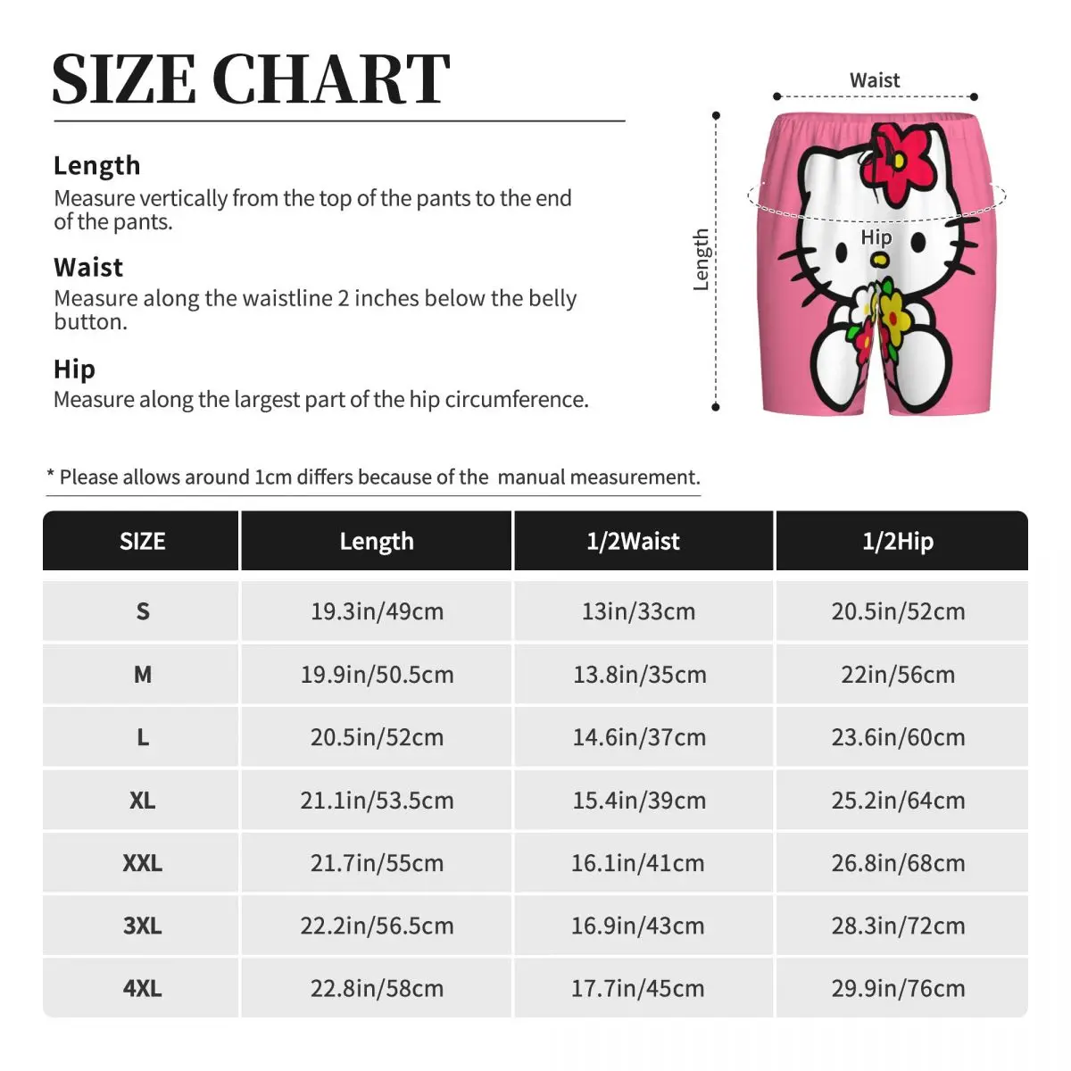 Niestandardowe spodenki piżamowe Cartoon Anime Hello Kitty Męska bielizna nocna Lounge Bottom Stretch Sleep Short Pjs z kieszeniami