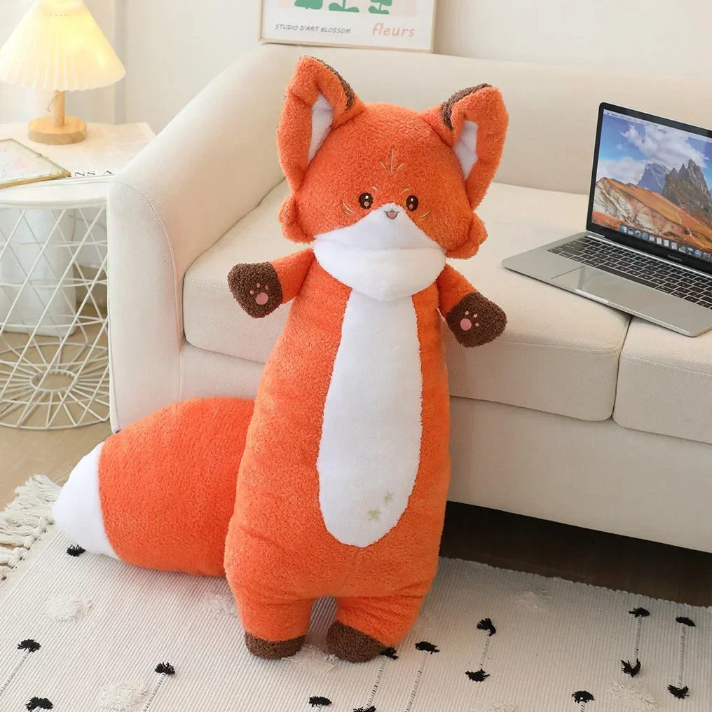75 cm Kawaii Stehender Fuchspuppe Plüschtier Langes Cartoon-Tier Großer Schwanz Schlafen Umarmbar Begleiter Kissen Plüschtier Geschenk für Kinder