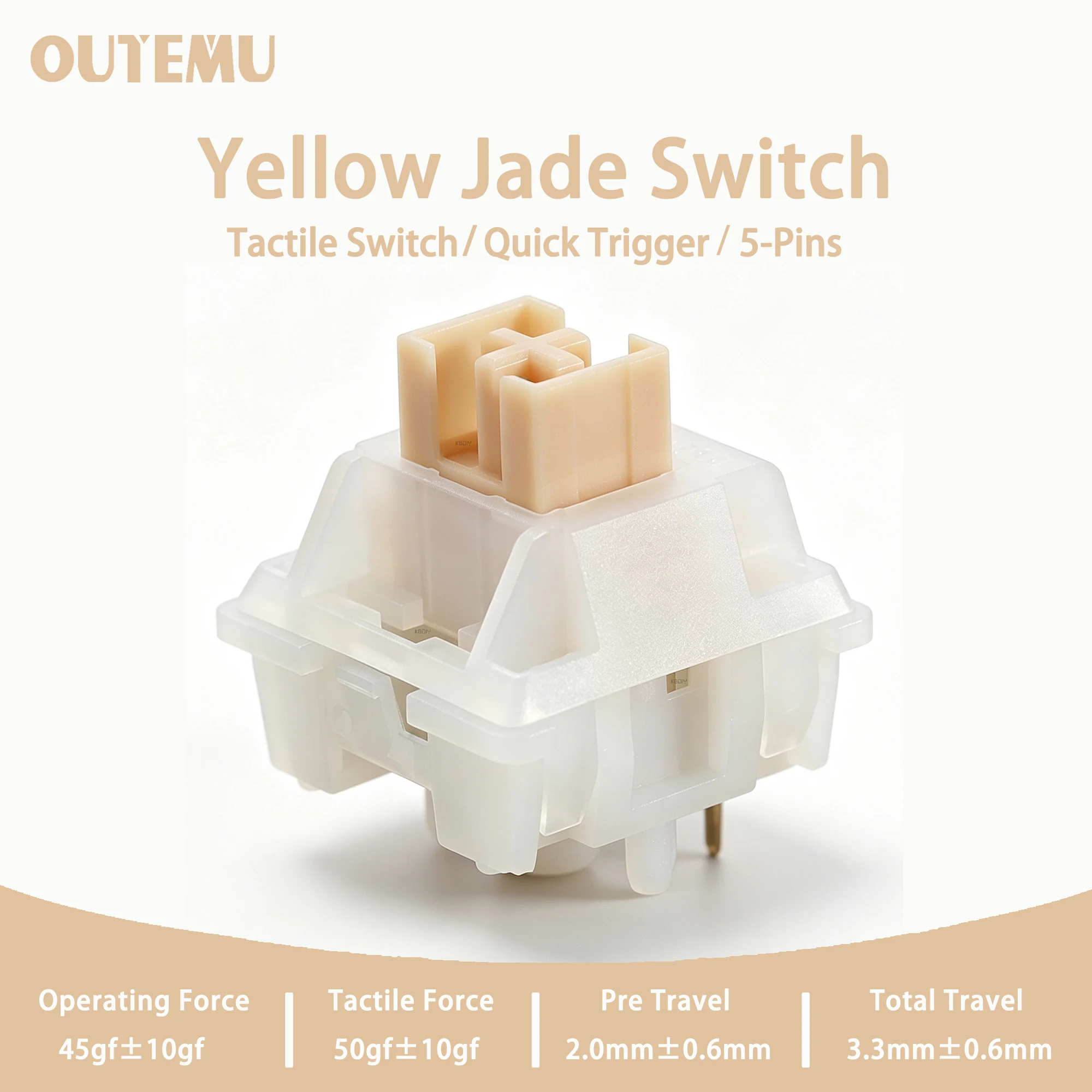 Outemu Yellow Jade Silent Switch 45gf 5-Pin Tactile Creamy Switches For Custom DIY Gaming Mechanical Keyboard POM PA66 Material