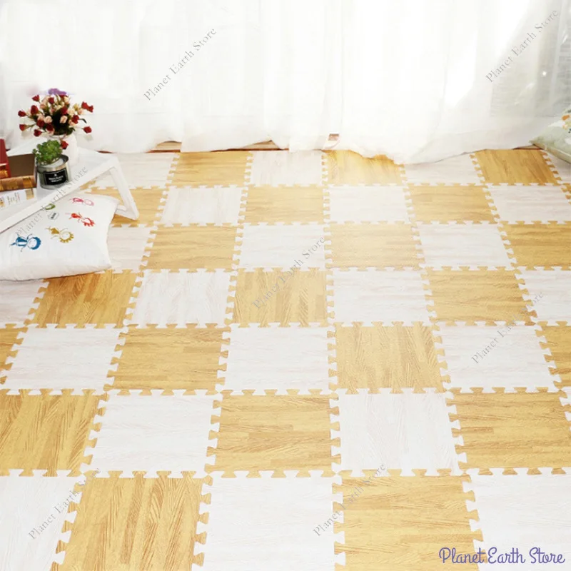 Wood Pattern Flooring Square Puzzle Living Room Rug Tiles Foam Baby Play Mats Kids Carpet Mat for Home Decoration 30x30cm8/16Pcs