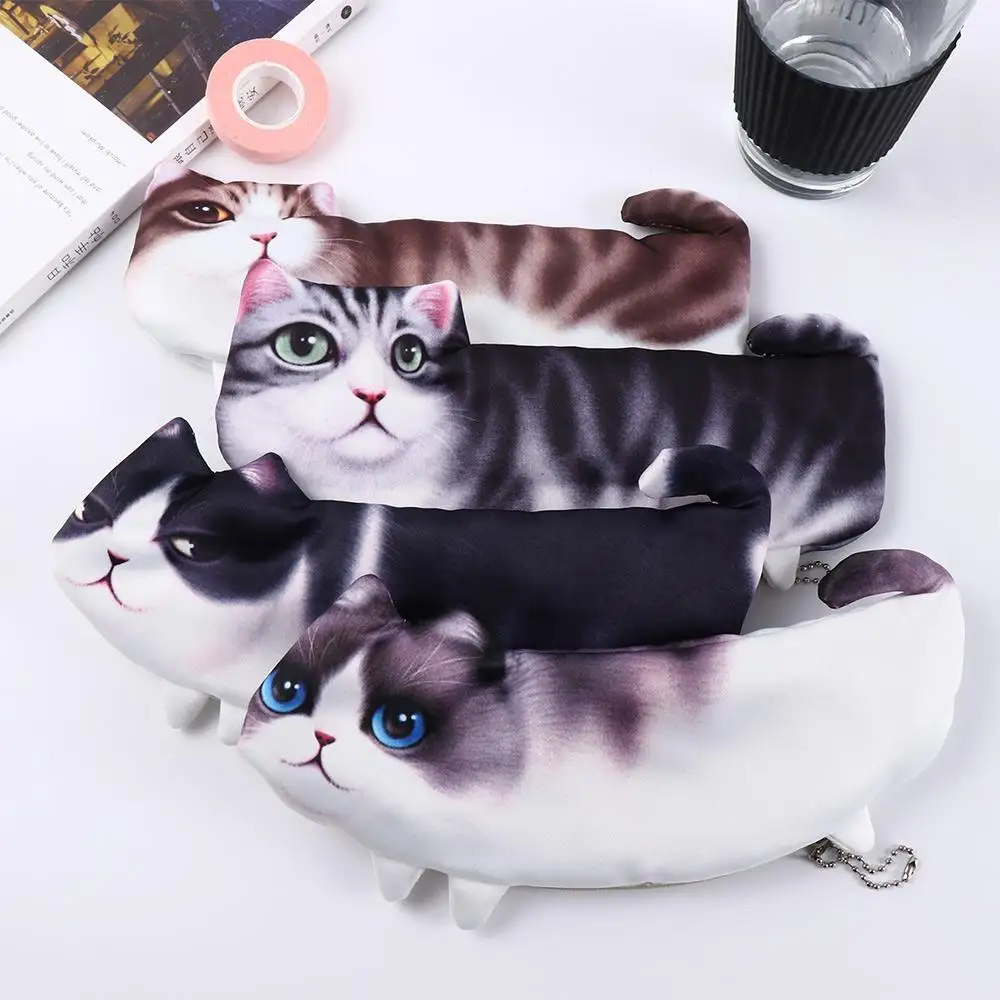 Kids Creative Soft Cloth School Supplies Student Gift Stationery Pen Bag Storage Organizer Pencil Case Simulation Cartoon Cat