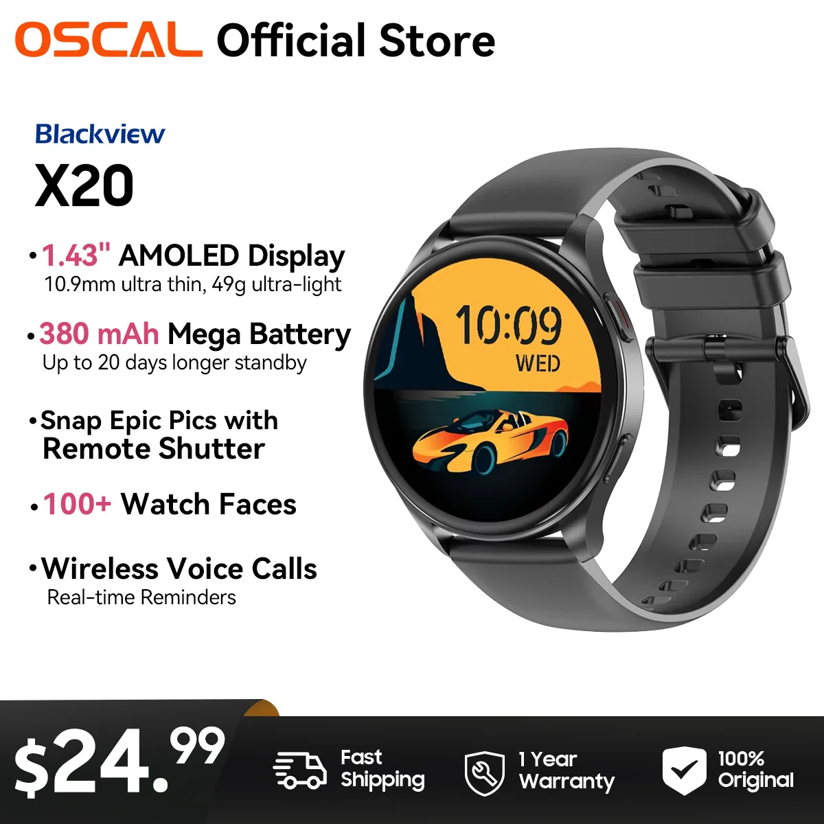 OSCAL Blackview 2024 Smartwatch X20 AMOLED Display Watch Hi-Fi Bluetooth Phone Calls Health and Fitness Tracking for IOS Android