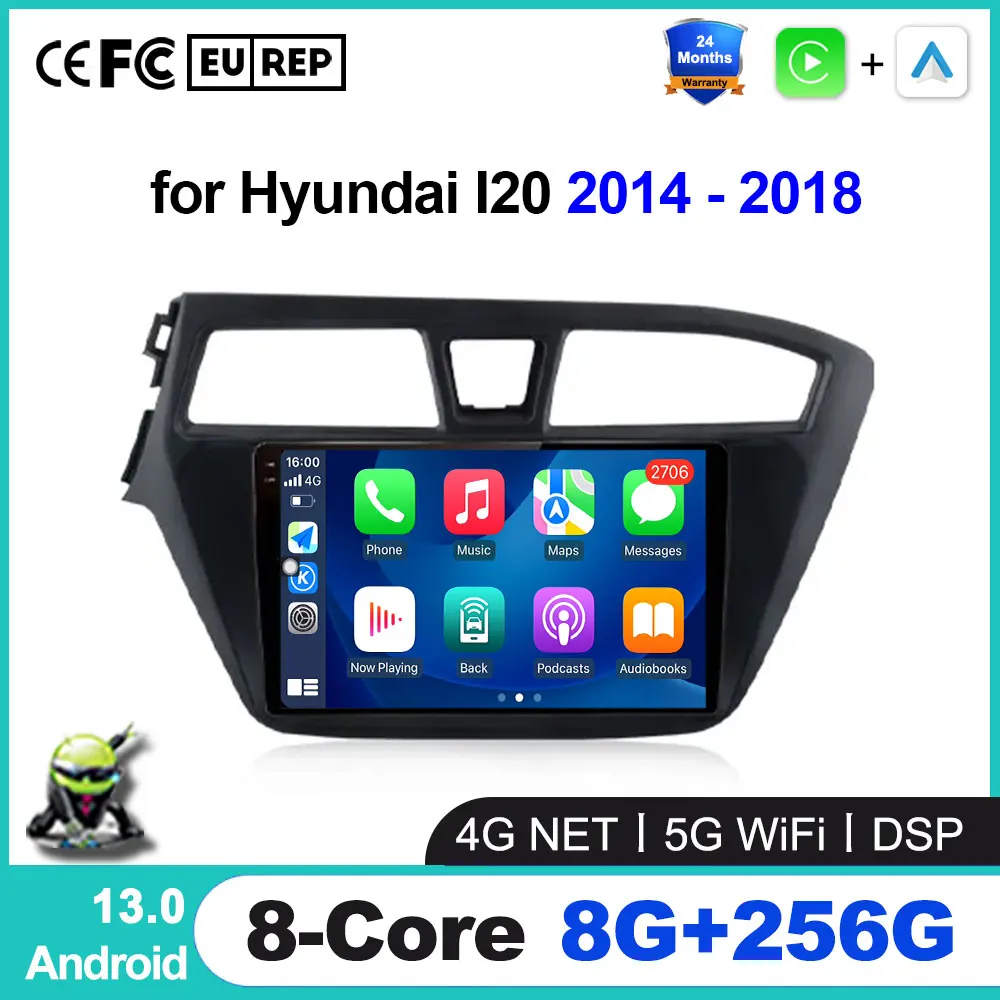 

Android 13 For Hyundai i20 2 II GB 2014 2015 2016 2017 Car Radio Android auto wireless Carplay Multimedia Video Player adapter