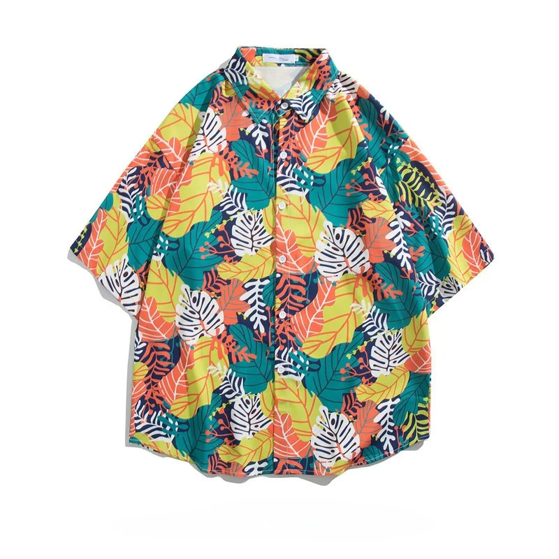 Summer Men's Beach Seaside Surfing Short Sleeve Floral Shirt Loose Casual Handsome Hawaiian Travel Half Sleeve Printed Shirt