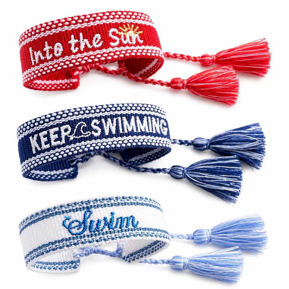 Handmade Woven Bracelets Adjustable Tassel Bracelets with Embroidery Lettering Gift Freebies for concert