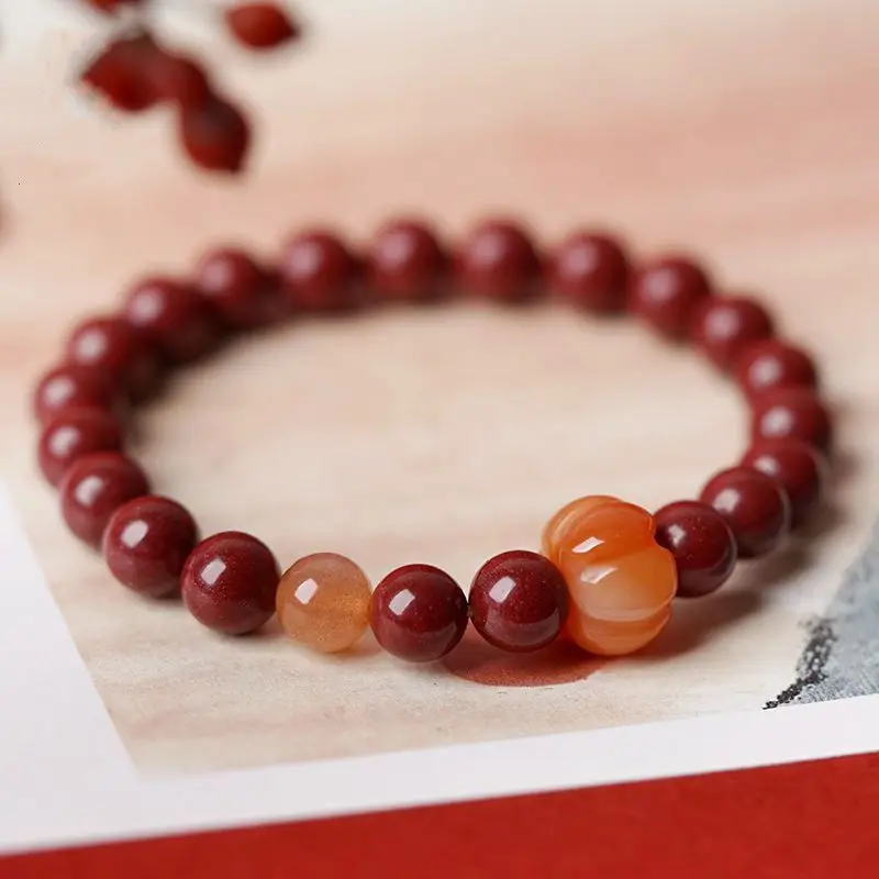 High Content Raw Ore Cinnabar Bracelet Female Pumpkin Lucky Beads Benmingnian Handstring Male Purple Gold Sand Natural Authentic