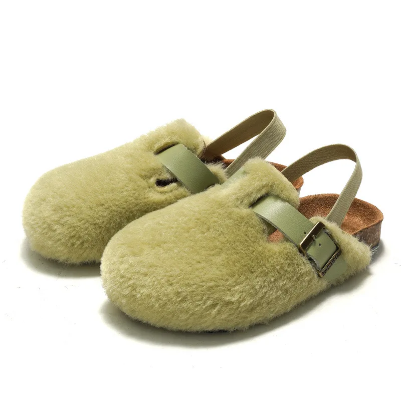 

Children Winter New Fashion Vintage Cork Slippers Wear Girls Suede Rabbit Plush Warm Slippers Shoes Boys Casual Indoor Kid Shoes