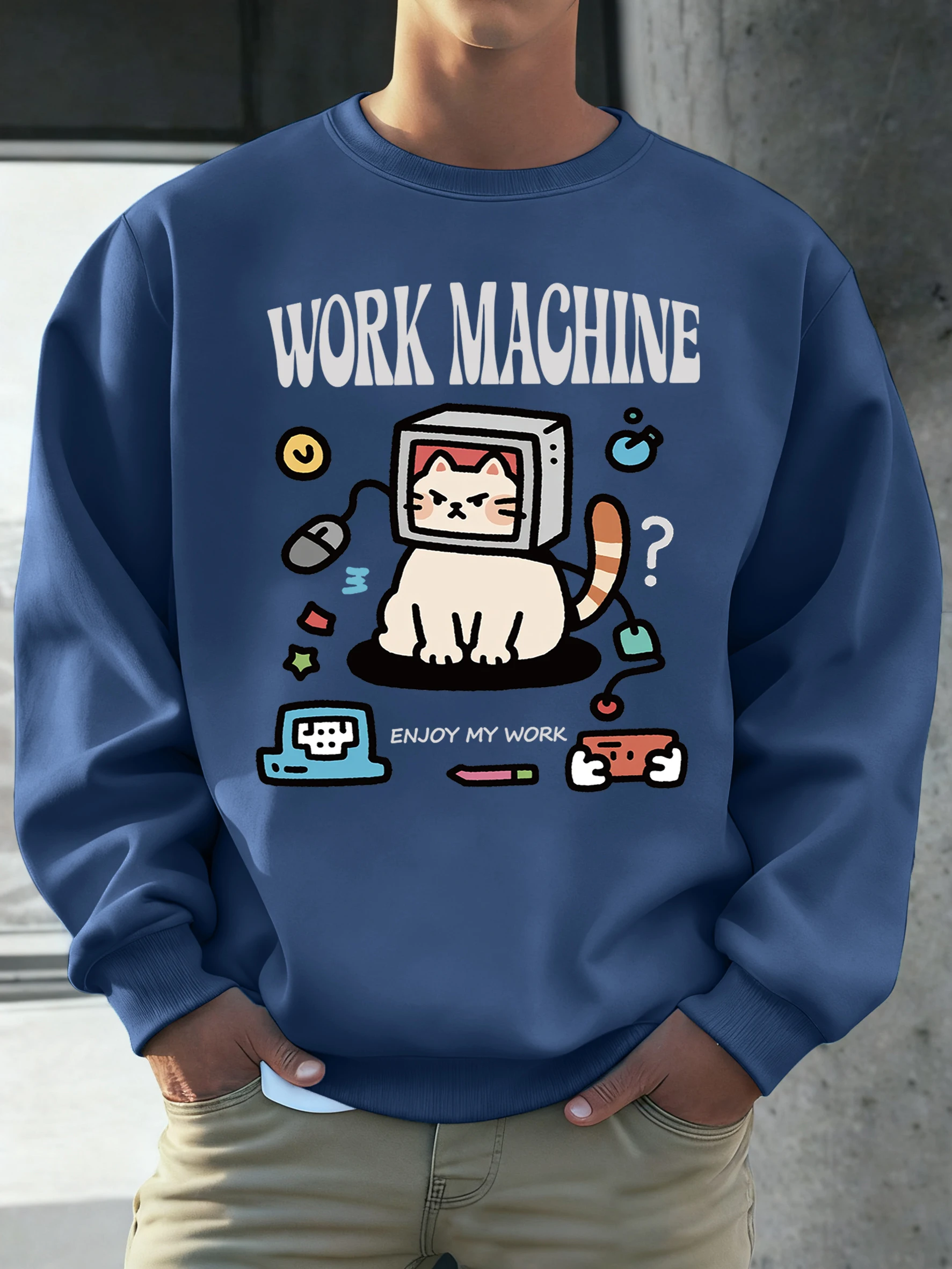 Máquina de trabajo ordenador ratón Catprinted Hip Hop sudaderas masculinas moda diaria Sudadera con capucha deporte todo fósforo jerseys ropa cómoda