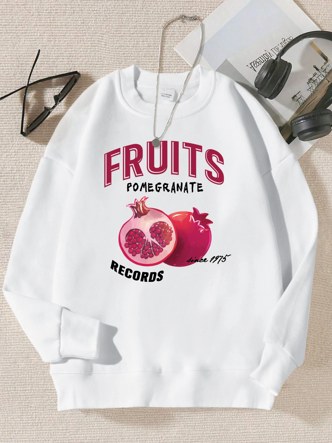 Fresh Pomegranate Fruits Print Female Pullovers All-Match Hip Hop Sweatshirt Fleece Loose Woman Clothes Autumn Oversized Y2K Top